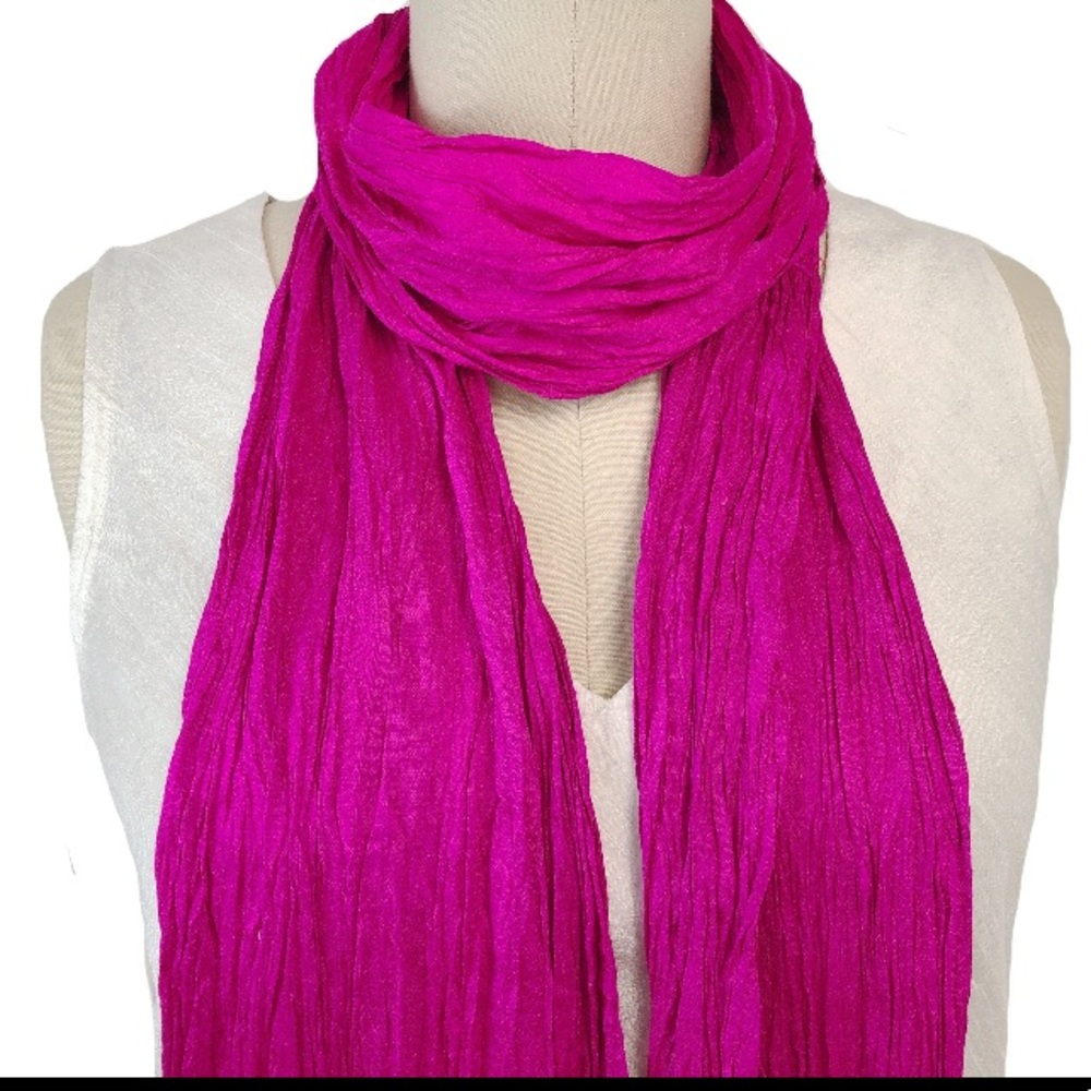Dark bright pink wrap scarf pashmina beaded fringe ends fuchsia handmade